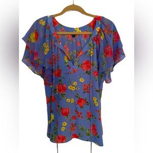 Ann Taylor floral short sleeve blouse large